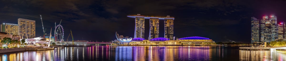2,489 megapixels! A very high resolution, large-format VAST photo print of Singapore's Marina Bay skyline at night with the Marina Bay Sands featured; cityscape photograph created by John Freeman in Marina Bay, Singapore.