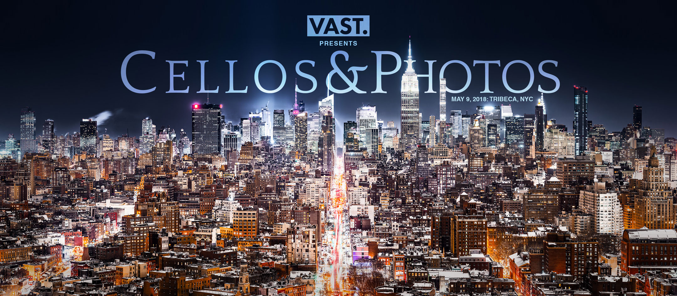 Private art event hosted by VAST, showcasing high resolution VAST photos of New York City and a cello octet