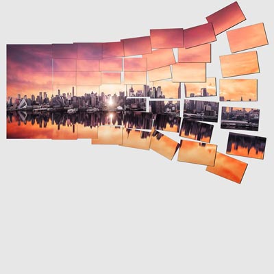 A diagram showing how our ultra-high-resolution photos are created by stitching together many individual photos.