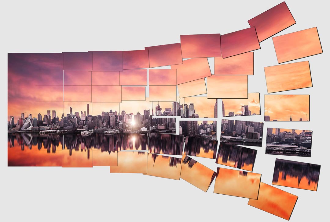 A diagram showing how our ultra-high-resolution photos are created by stitching together many individual photos.