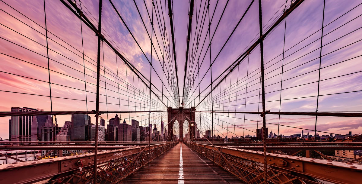 488 megapixels! The highest resolution VAST photo of the Brooklyn Bridge walkway path at sunset in New York City; created by Dan Piech.