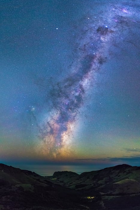 138 megapixels! A very high resolution, large-format VAST photo print of the night sky, milky way, and stars over the ocean; fine art astrophotography landscape photo created by Paul Wilson in Eastern Bays, Banks Peninsula, New Zealand.