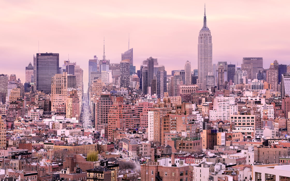 1,133 megapixels! A very high resolution, large-format VAST photo print of the Manhattan, New York City skyline at sunset; cityscape photo created by Dan Piech.