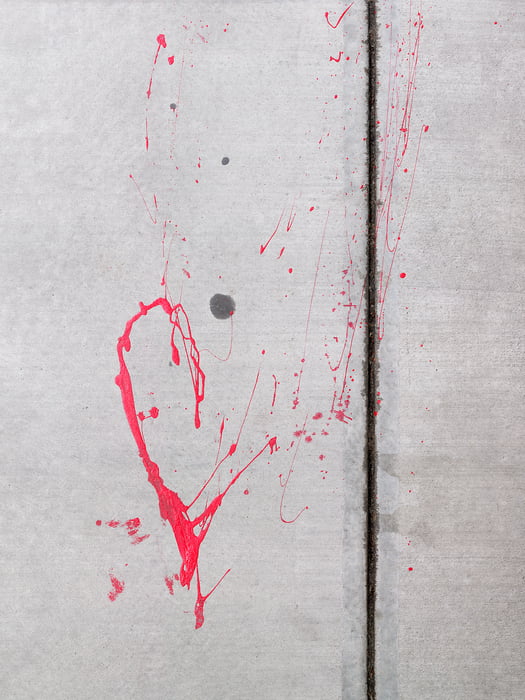 1,696 megapixels! A very high resolution, large-format VAST photo print of a heart shape of spilled paint on the sidewalk; fine art photo created by Dan Piech as part of the Concrete Canvas series in New York City.