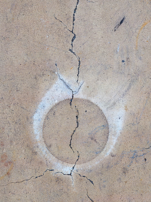 1,759 megapixels! A very high resolution, large-format VAST photo print of a sidewalk with a crack; artistic photograph created by Dan Piech in Manhattan, New York City.