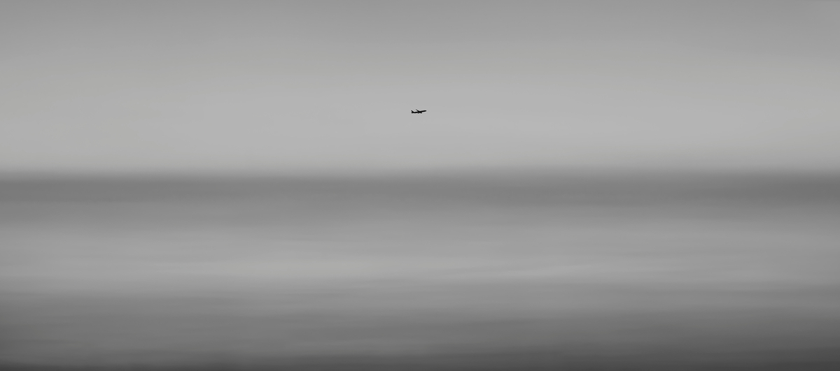452 megapixels! A very high resolution, black & white VAST photo print of an airplane; fine art photograph created by Dan Piech in New York City.