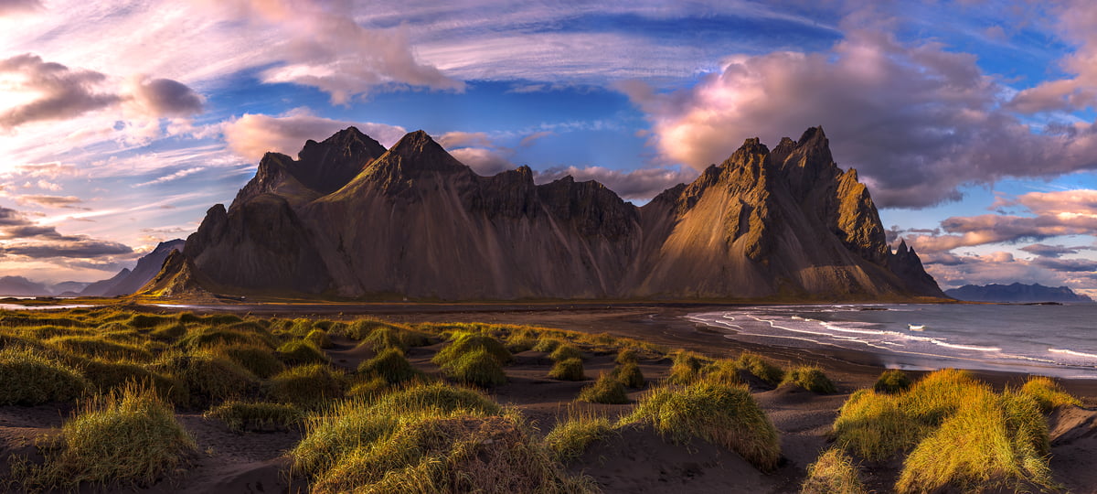 1,470 megapixels! A very high resolution, large-format VAST photo print of an incredible landscape; photograph created by Chris Collacott in Stokksnes, Iceland.