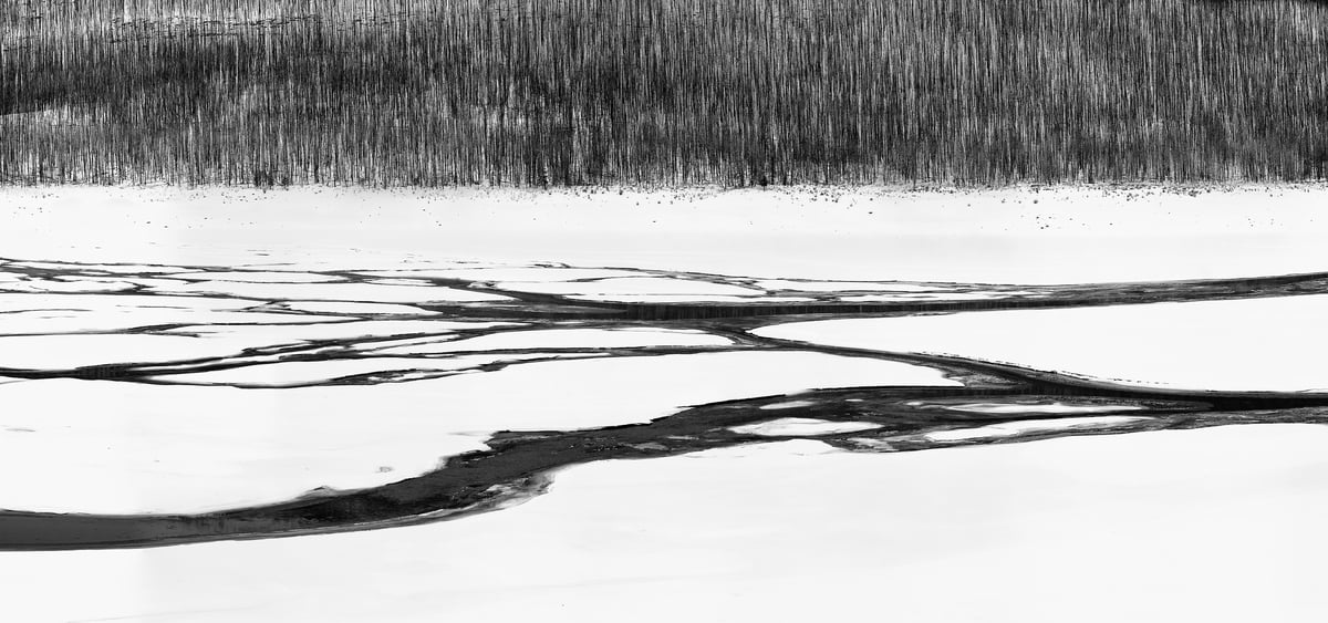 582 megapixels! A very high resolution, large-format VAST photo print of a lake covered in snow; landscape photograph created by Scott Dimond in Medicine Lake, Jasper National Park, Alberta, Canada.