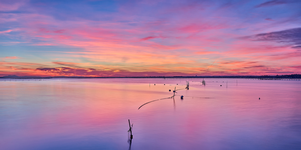 153 megapixels! A very high resolution, large VAST photo print of a sunset over water; landscape photograph created by David Meaux in l'Étang de Thau, Balaruc-les-Bains, l'Hérault, France.