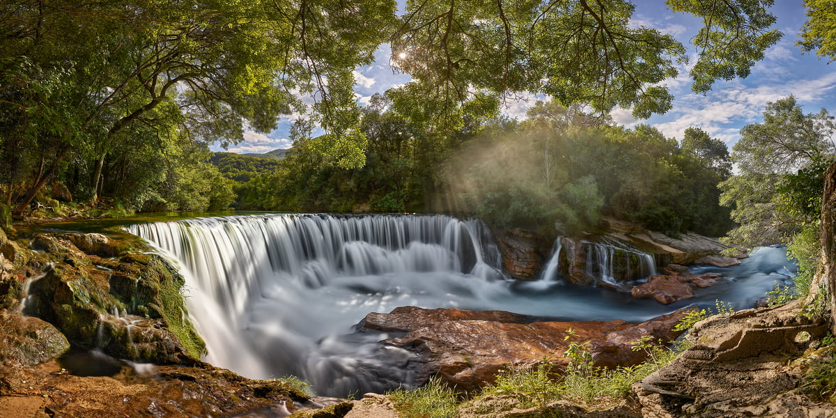 209 megapixels! A very high resolution, large-format VAST photo print of a peaceful waterfall in a forest; nature photograph created by David Meaux in Cascade de la Vis, Saint-Laurent-le-Minier, le Gard, Occitanie, France.