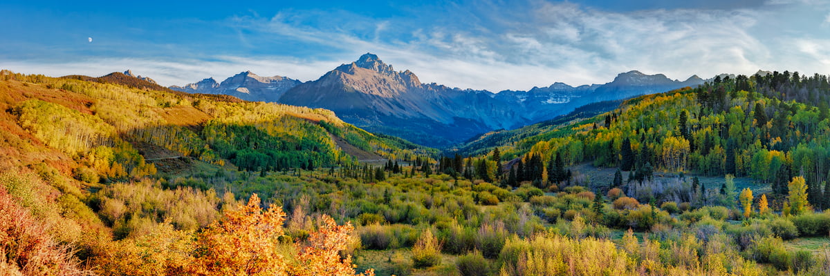 539 megapixels! A very high resolution, large-format VAST photo print of the Rocky Mountains in fall; landscape photograph created by John Freeman in County Rd. 7, Ridgway, Colorado.