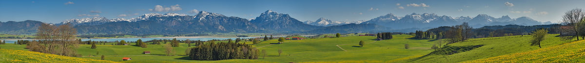 1,403 megapixels! A very high resolution, large-format VAST photo print of a Bavarian landscape with castles, grassy hills, mountains, and lakes; landscape photograph created by Alfred Feil in Füssen, Bavaria, Germany.
