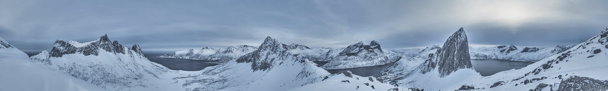 1,081 megapixels! A very high resolution, large-format VAST photo print of a cold landscape with snow, mountains, and water; photograph created by Alfred Feil in Hesten, Fjordgard, Senja Island, Northland District, Norway.