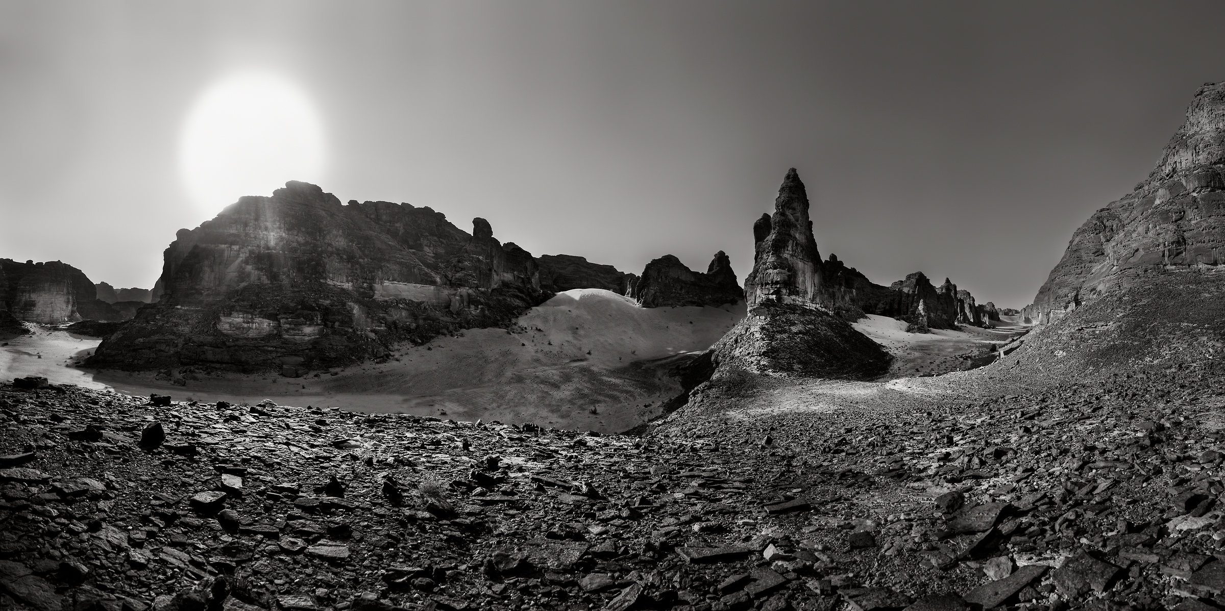 844 megapixels! A very high resolution, large-format VAST photo print of rock formations; black & white photograph created by Peter Rodger in Al Lula, Saudi Arabia.