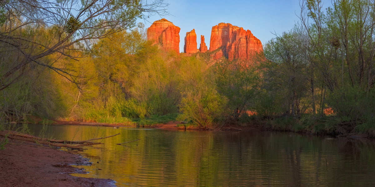 1,377 megapixels! A very high resolution, large-format VAST photo print of a stream and rock formation; photograph created by John Freeman in Red Rock Crossing, Sedona, Arizona.