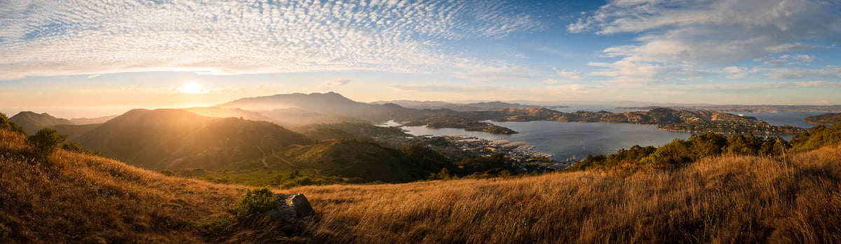 125 megapixels! A very high resolution, large-format VAST photo print of sunset over Sausalito; photograph created by Jeff Lewis in Sausalito, Marin County, California.