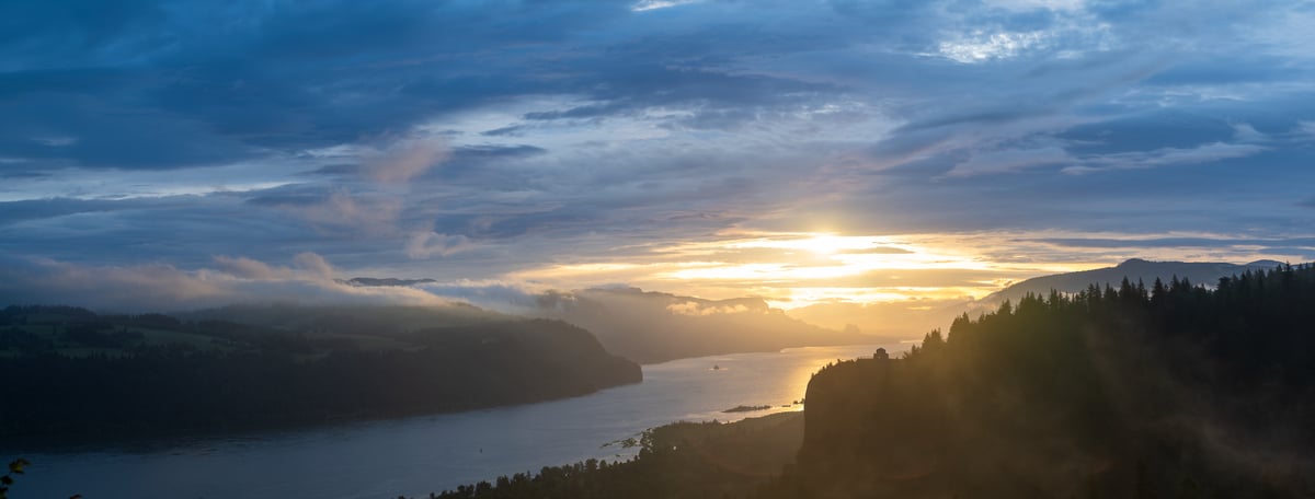 352 megapixels! A very high resolution, large-format VAST photo print of a river at sunrise; landscape photograph created by Greg Probst in Columbia River Gorge National Scenic Area, Washington and Oregon.