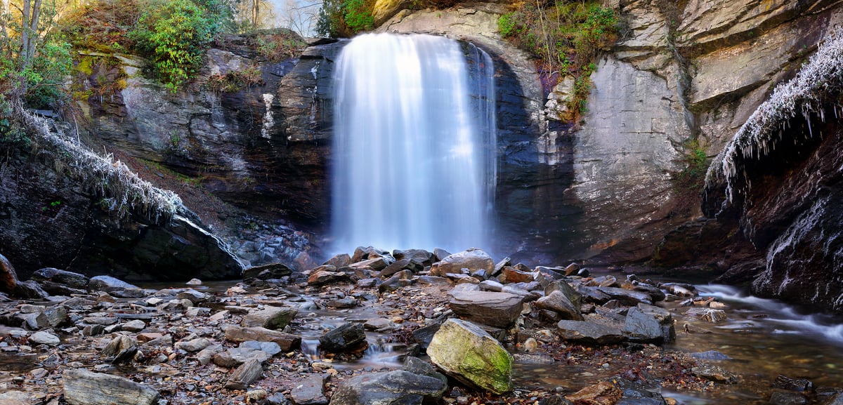 665 megapixels! A very high resolution, large-format VAST photo print of a waterfall; photograph created by Phil Crawshay at Looking Glass Falls in North Carolina.