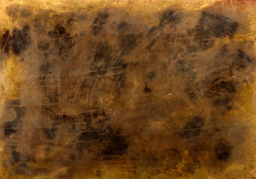 3,631 megapixels! An ultra-high-resolution texture photo file of an aged brass plaque; gigapixel photograph created by David Lineton.