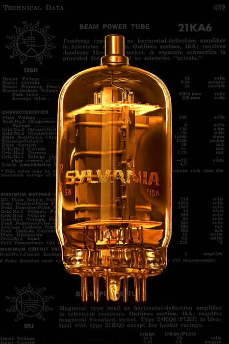 101 megapixels! A very high resolution, large-format fine art photo of computer science. Photograph of a vacuum tube and its data specification sheet created by Scott Dimond.