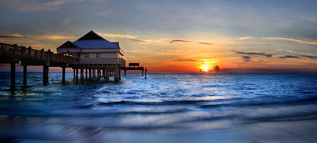 341 megapixels! A very high resolution, large-format VAST photo print of Pier 60 going into the ocean at sunset in Clearwater, Florida; beach photograph created by Phil Crawshay.