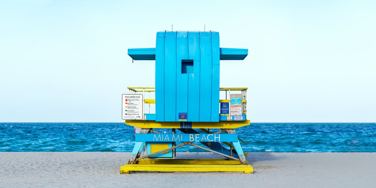 117 megapixels! A very high resolution, large-format fine art print of a lifeguard tower on the beach in South Beach, Miami, Florida; photograph created by Beyti Barbaros.