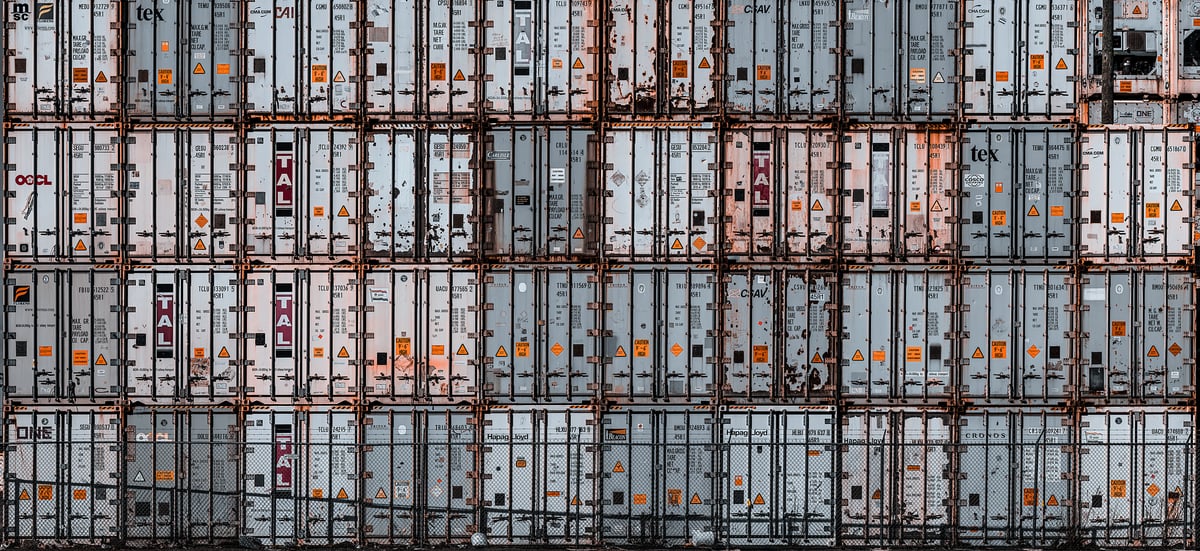 198 megapixels! A very high resolution, large-format VAST photo print of many shipping containers tightly stacked on top of one another; fine art photograph created by Beyti Barbaros.