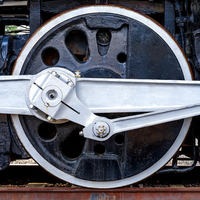 162 megapixels! A very high resolution, photo of a train wheel representing transportation; fine art photograph created by Beyti Barbaros at the Steamtown Museum in Scranton, Pennsylvania.
