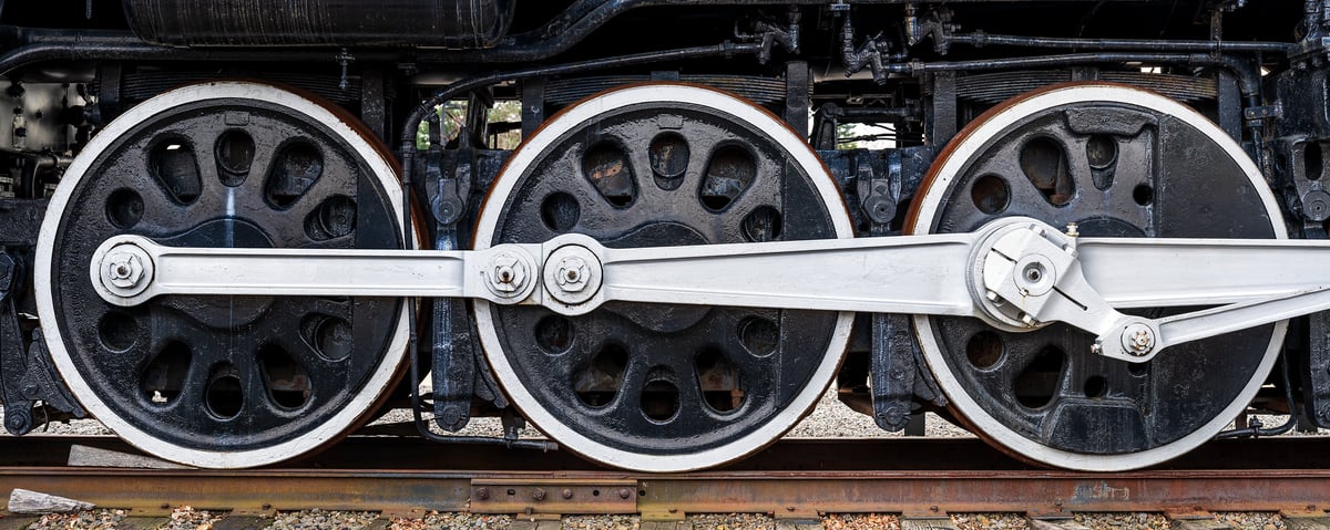 263 megapixels! A very high resolution, large-format VAST photo print of three train wheels; fine art photograph created by Beyti Barbaros at the Steamtown Museum in Scranton, Pennsylvania.