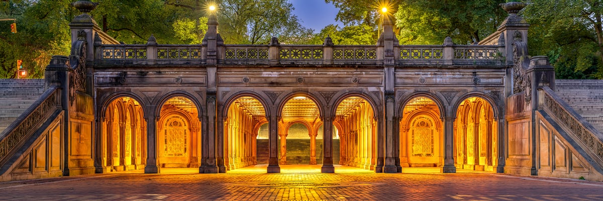 322 megapixels! A very high resolution, large-format VAST photo print of Bethesda Terrace in Central Park at night; urban photograph created by Beyti Barbaros in Central Park, New York City.