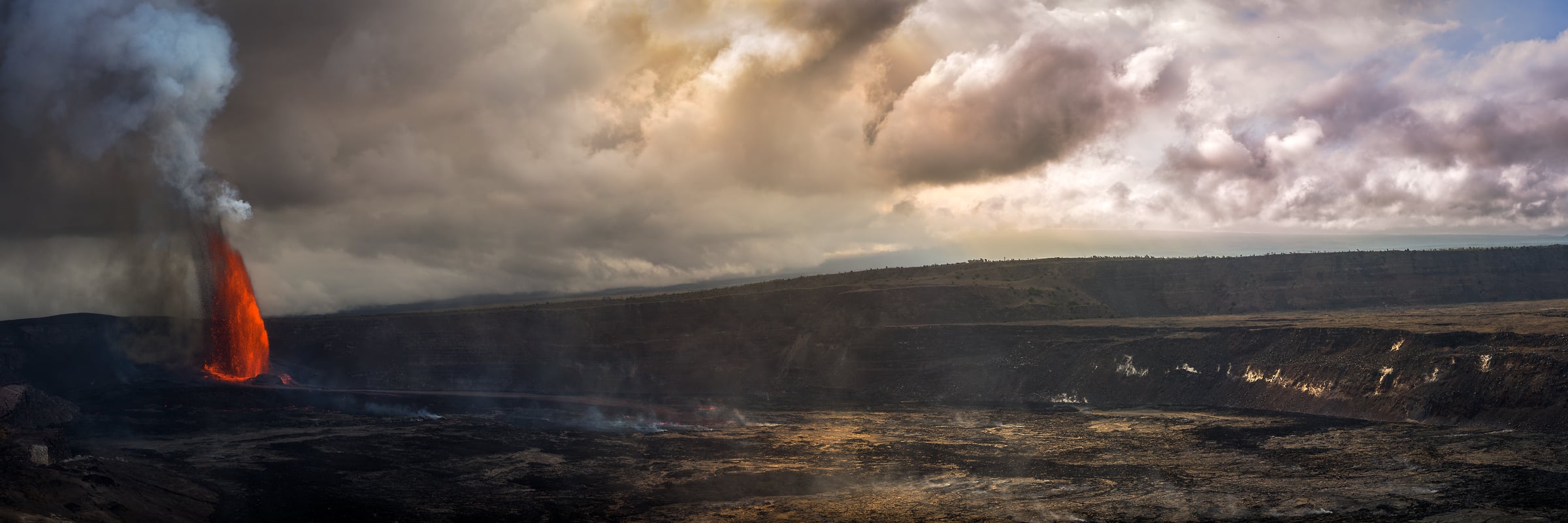 300 megapixels! A very high resolution, large-format VAST photo print of the Kilauea volcano erupting in Hawaii; panorama landscape photograph created by Francesco Emanuele Carucci in Hawai'i Volcanoes National Park, Hawaii.