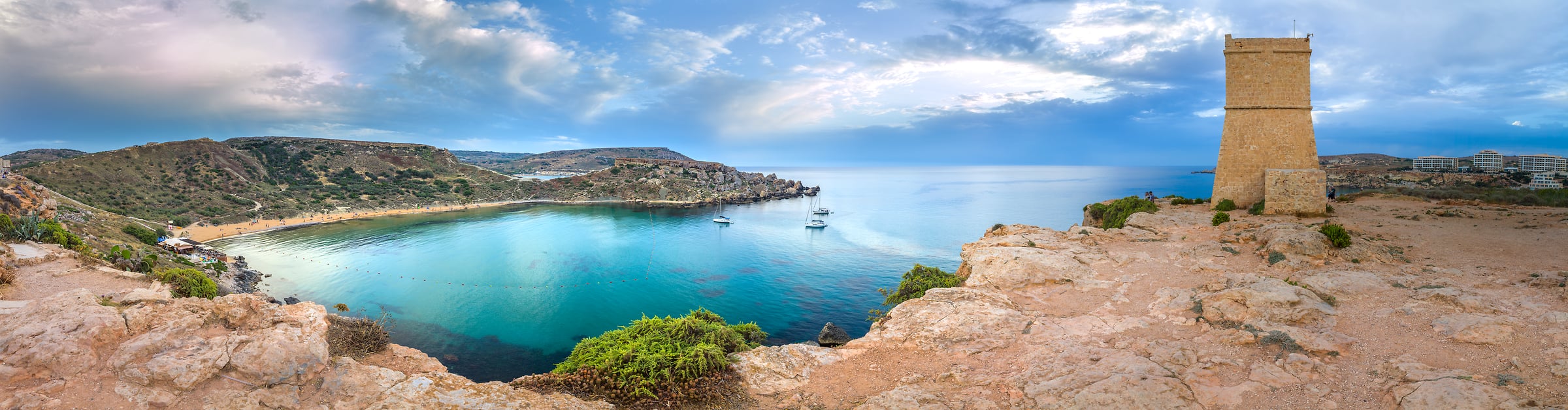 283 megapixels! A very high resolution, landscape photo print of Ghajn Tuffieha Bay in Malta; photograph created by Assaf Frank.