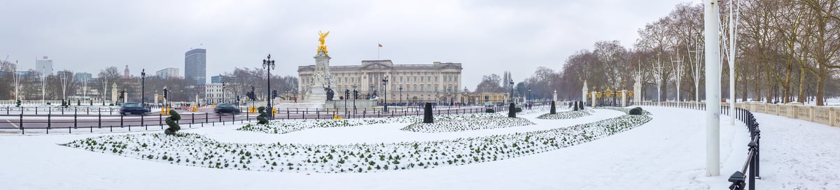 230 megapixels! A very high resolution, large-format VAST photo print of Buckingham Palace in winter with snow on the ground; photograph created by Assaf Frank in London, United Kingdom.