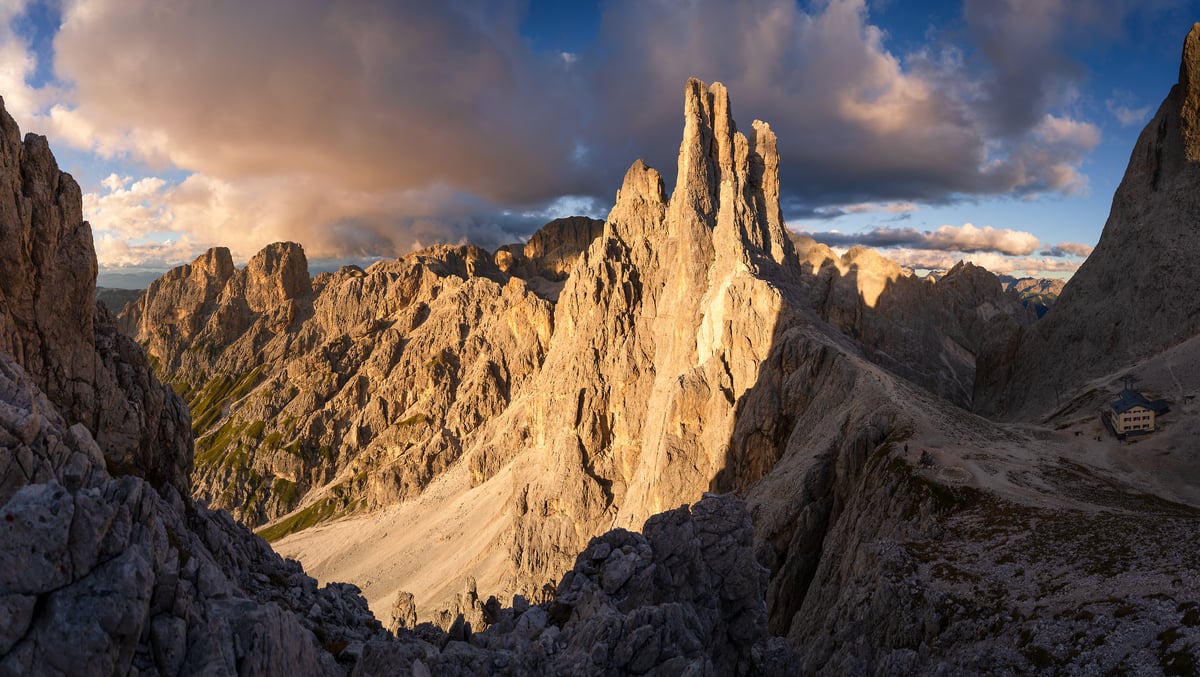 113 megapixels! A very high resolution, large-format VAST photo print of an alpine mountain scene with mountain peaks that look like a cathedral; fine art photograph created by Jeff Lewis in Bozen, Italy.