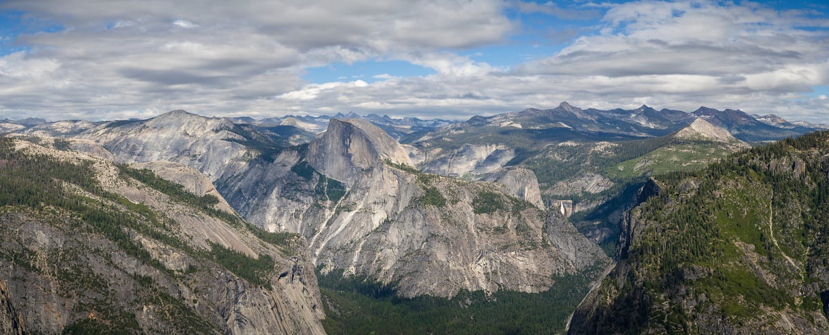 300 megapixels! A very high resolution, large-format VAST photo print of the Yosemite "skyline" of mountain peaks and ridgelines and valleys; landscape photograph created by Jeff Lewis in Yosemite National Park, California.
